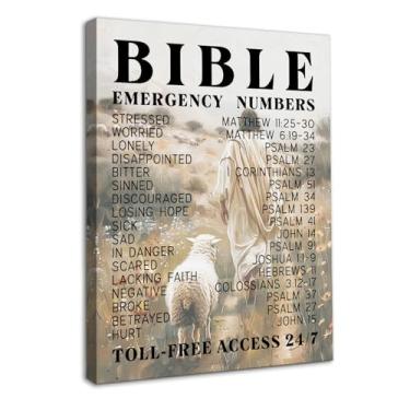 Imagem de Dazzlewall Arte de parede com números de emergência da Bíblia inspiradora emoldurada, Jesus e lâmpada andando no campo, impressões religiosas em tela para igreja, sala de oração, quarto, decoração de