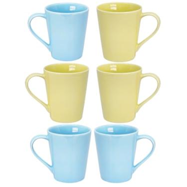 Imagem de Kit 6 Xícaras de Porcelana Premium 230ML - Modelo Tulipa, Ideal para Café, Chá e Chocolate Quente, Elegantes para Residência (Amarela e Azul)