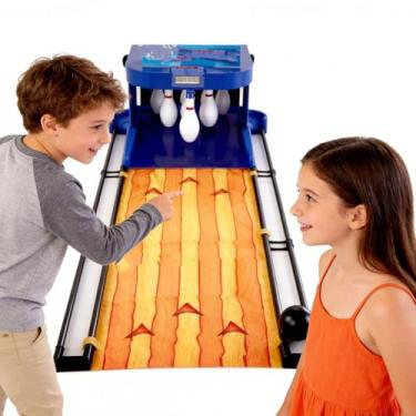 Imagem de Console de boliche interno dobrável - pista de boliche eletrônica com redefinição automática, placar LED, iluminação e simulação de efeitos sonoros para diversão em família e entretenimento esportivo