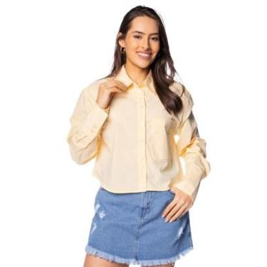 Imagem de Camisa Feminina The Style Box Social Cropped Amarelo-Feminino