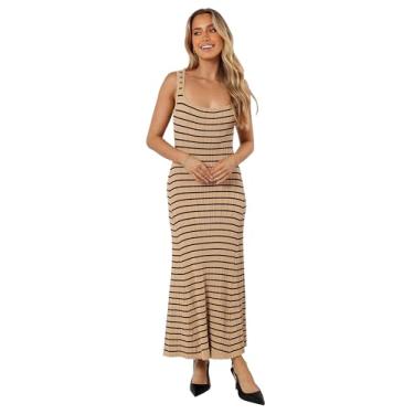 Imagem de Petal & Pup Vestido feminino Henry listrado midi preto bege, Bege, M