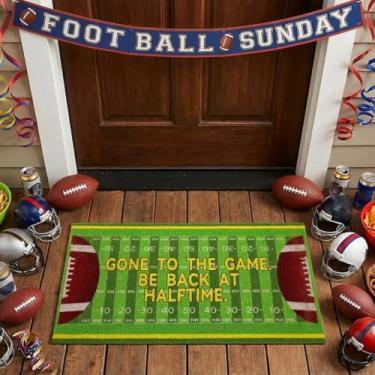 Imagem de Tinideya Capacho de futebol 27,6 x 15,7 polegadas Rugby Sport Welcome Tapete de porta verde marrom casa campo de futebol artificial coco antiderrapante tapetes de entrada para decoração de cozinha