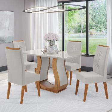 Imagem de Mesa de Jantar Retangular Kara C/4 Cad Flora em Madeira Maciça Mel/Off