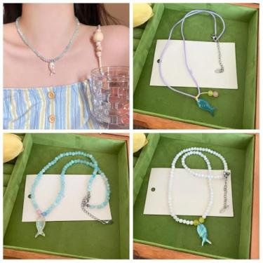 Imagem de Colar com pingente de contas, colorido, feito à mão, mini colar de peixe, boêmia, estilo oceano, gargantilha de praia, mar, Style3, Liga de aço, Sem Pedra Preciosa