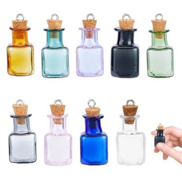 Imagem de DICOSMETIC 18 peças de garrafas de vidro de 9 cores, pingentes de garrafa de desejos a granel, mini garrafas de vidro com rolha de cortiça, pequenos frascos vazios com tampas para colar faça você