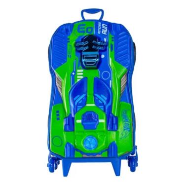 Imagem de Mala Infantil Com Rodinha Tripla Hot Wheels Dune A Soar Motor Cromado Max Toy Diplomata Azul