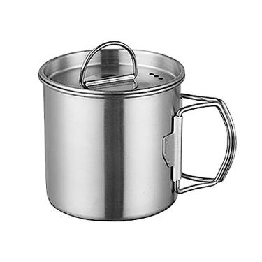 Imagem de Copo de Camping com Alças Plegáveis e Tampa Bebida Aço Inoxidável para Trekking Backpacking Esportes Academia Escritório Casa