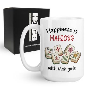 Imagem de Hogg Caneca Mahjong With Mah Girls, caneca de café de cerâmica Mahjong de 425 g, presentes de Mah Jong, presentes para amantes de jogos de tabuleiro, copos engraçados para amigos, xícaras de café para