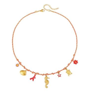 Imagem de Colar com pingente de sol, estrela-do-mar, pérola, coração, tartaruga, sol, dopamina, aço inoxidável, clavícula, joia banhada a ouro