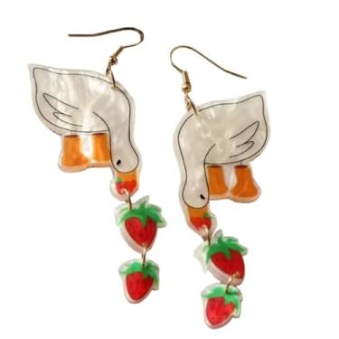Imagem de Brincos de animais peculiares de acrílico - designs divertidos de pato e morango, gato banana e vinho para uso diário ou especial, Acrílico, Sem pedra preciosa