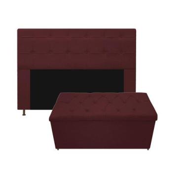 Imagem de Kit Cabeceira e Calçadeira Baú Estofada Mel 195 cm King Size Com Capit