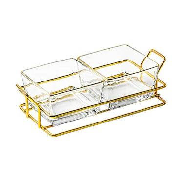 Imagem de Bandeja de lanche tigelas de vidro com bandeja de metal bom para lanche sobremesa doméstico frutas lanche prato restaurante prato de pastelaria, condimentos pratos de servidor pratos de lanche