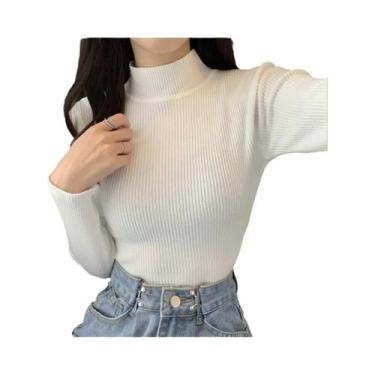 Imagem de Suéter Feminino De Gola Alta Em Malha Macia, Ajuste Slim, Cor Sólida, 
