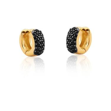 Imagem de Brinco De Argolas Pequeno Com Zirconias Onix banhado em ouro 18k preto