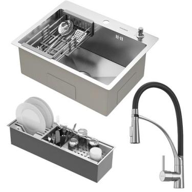 Imagem de Kit Cuba Quebec 60cm Aço Inox 304 com Calha Organizadora Aço Inox e To