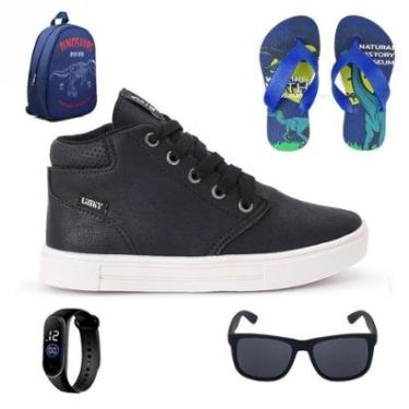 Imagem de Tênis Botinha Infantil Masculino Casual Cano Alto Confortavel + Mochila + Chinelo + Oculos + Relogio-Masculino
