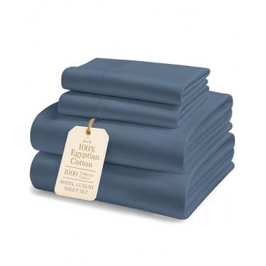 Imagem de Jogo de lençóis de cama queen 100% algodão egípcio - 1000 fios autênticos de algodão de fibra longa, conforto de inverno respirável, conforto ultramacio, hotel luxuoso com bolso profundo de 38 cm