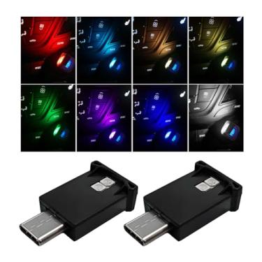 Imagem de ZNDAW 2 lâmpadas USB LED para atmosfera de carro, luz noturna RGB USB de 8 cores para decoração de interiores de carros, mini lâmpada ambiente portátil ajustável de LED brilhante universal para a
