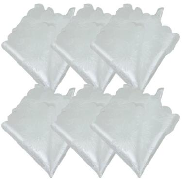 Imagem de Jogo 6 Guardanapos Tecido Adamasc Branco Floral Prime 45x45cm Borda Fl