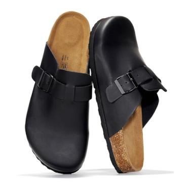 Imagem de Project Cloud Tamancos masculinos – 100% couro genuíno de flor integral para homens com palmilha de espuma viscoelástica e suporte de arco palmilha de cortiça natural – Pantufas masculinas