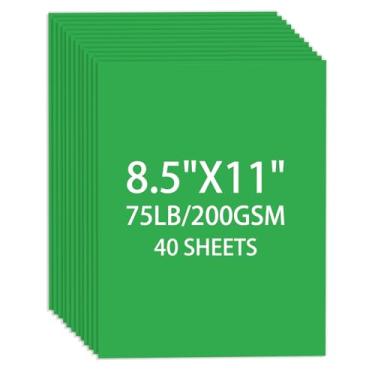 Imagem de Cartolina 21 x 28 cm, 40 folhas, cartão verde de Natal, 34 kg/200 gsm, papel de impressora verde escuro para arte, desenho, convites, cartões DIY, artesanato, construção, material escolar e de