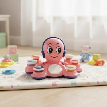 Imagem de Brinquedo Educativo Polvo Musical Rosa com 6 Botões Luz + 20 Sons - Ca