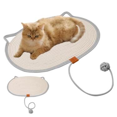 Imagem de Arranhadores Para Gatos Interior,Tapete Natural Antiderrapante De Algodão E Linho Com Bola,Base Arranhador para Gatos - Para Casa Brincar Interior Treino Estímulo Mental em Família