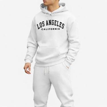 Imagem de Moletom Blusa De Frio Los Angeles CA Com Capuz Bolso Canguru Malha Que