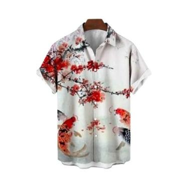 Imagem de Camisa Floral Havaiana Masculina plus Size De Secagem Rápida Manga Cur