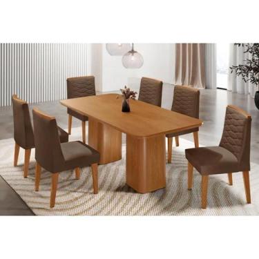 Imagem de Sala Jantar Mesa Maldivas Tampo Curvo 180cm+6 Cadeiras Maldivas Madeir