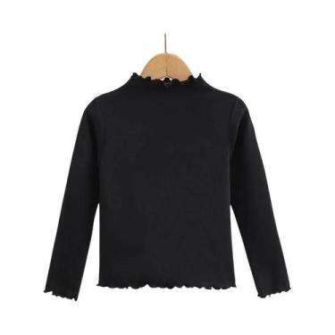 Imagem de Camiseta De Manga Longa Para Meninas Com Gola De Renda Em Cor Sólida, 