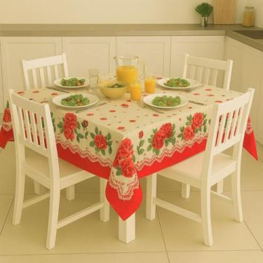 Imagem de Toalha De Mesa Quadrada 4 Lugares Tecido PA 1,40x1,40cm - DRK, Barrado