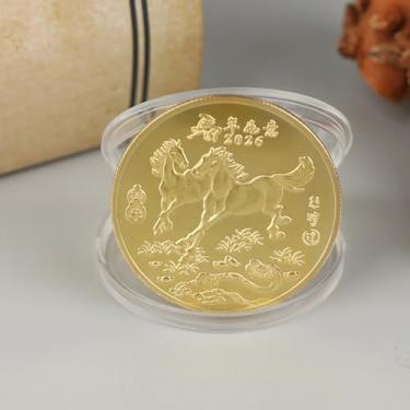 Imagem de FENNYYAR Moeda de lembrança de cavalo do zodíaco Lucky Animal, 4 cm, 3,8 cm, medalha de lembrança de ano novo, presente