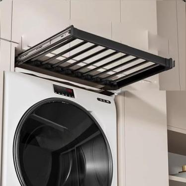 Imagem de Suporte extensível para calças – Organizador de guarda-roupa que economiza espaço, escorredor oculto para máquina de lavar, solução multifuncional de armazenamento de roupas (preto, 60 cm)