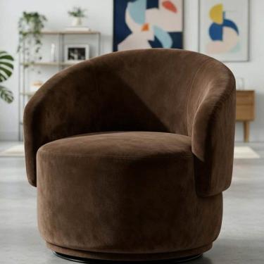 Imagem de Poltrona Decorativa Giratória Sala de Estar Recepção Suede Jasmine Marrom
