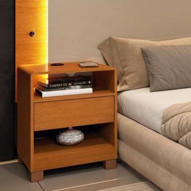 Imagem de Mesa de Cabeceira 1 Gaveta com Carregador Usb 100% Mdf 46cm X 63cm Orgânica Luna Cinamomo