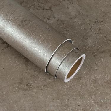Imagem de VaryStyle Papel de parede de concreto marrom metálico de 39,9 x 998,2 cm, papel de parede de cimento texturizado para lavagem de limão para locatário de quarto, papel de contato marrom de vinil