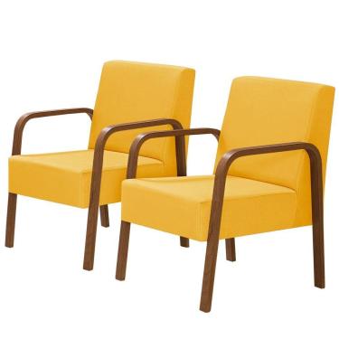 Imagem de Kit 2 Poltronas 1 Lugar Jade Braço Madeira Amarelo