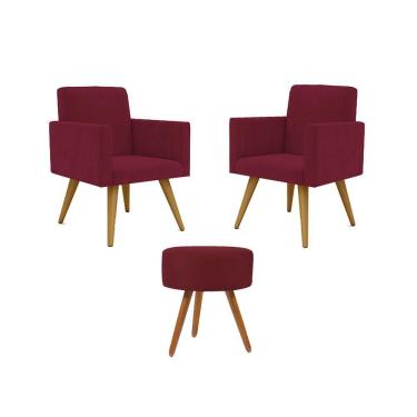 Imagem de Kit 02 Poltronas Decorativas Pés Palito + 1 Puff Cor:marsala