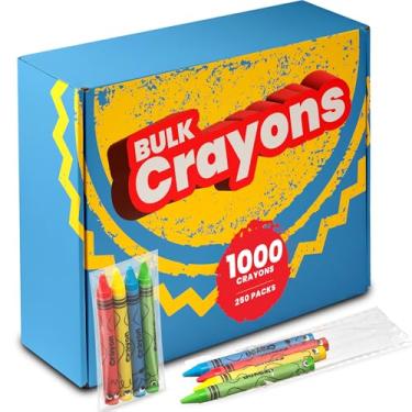 Imagem de Giz de cera a granel, pacote com 1000 (250 conjuntos de 4) - lembrancinhas de giz de cera embrulhadas individualmente para crianças, restaurantes, salas de aula, sacolas de presente de aniversário