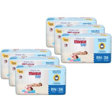 Imagem de Kit Fralda Turma da Mônica Baby Tam. RN até 4,5kg - 6 Pacotes com 36 U