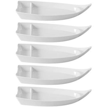 Imagem de Kit 6 Barcas para Sushi Sashimi Melamina Branca Comida Japonesa Gourme