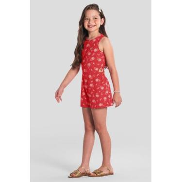 Imagem de Macaquinho infantil menina florido em cotton Brandili, 8, Vermelho