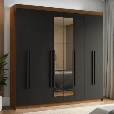 Imagem de Guarda-roupa Casal 8 Portas Batentes Com Espelho Venus Madesa Rustic/preto