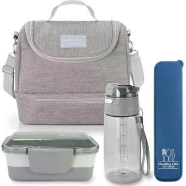 Imagem de Kit Bolsa Térmica Lancheira Marmita 2 Divisórias Garrafa Squeeze Água 
