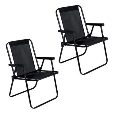 Imagem de Kit 2 Cadeira de Praia Alta em Aço 110 kg Preta Mor