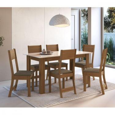 Imagem de Conjunto De Mesa 1,50cm Belgica Com 6 Cadeiras Indekes Freijo/off White/cacau