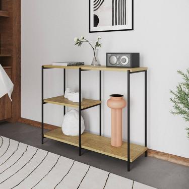 Imagem de Aparador Industrial Artesania 95cm Console para Sala Home Hall Entrada e Decoração - Preto/freijó