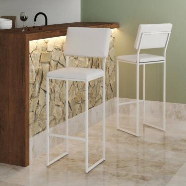 Imagem de Banqueta Alta com Encosto Nina Industrial para Bar Cozinha Bancada Assento em Corino- Branco/branco