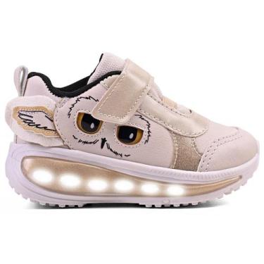 Imagem de Tênis Led Infantil Menina Corujinha Zoo Dourado Brilho - Minipé, Doura